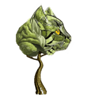 favicon representant un arbre de vie et image de chat fusionnée. regard attentif ,