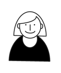 illustration of a smiling lady with a short hair cut and sweeping bangs