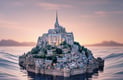 a small island mont saint michel in france with a castle on top of it