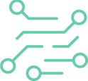 Circuit-style icon representing the use of advanced tech to drive creative innovation.