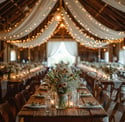 tables set up for a barn style wedding