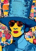 pop art portrait a woman in a blue hat and sunglasses