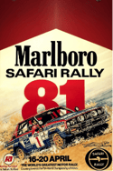 a poster advertising a safari rally car