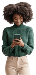 A happy client sends a text message