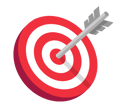 Graphique avec une cible et une flèche symbolisant l'objectif de chaque cours