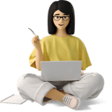 a woman sitting on a couch with a laptop watching Guide App