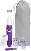 a purple philips electric shaver with a bag