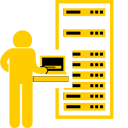 image of a man working on a server rack