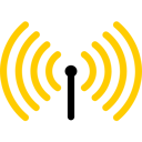a yellow and black sign with a black and white letter p