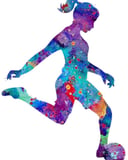 a woman soccer player kicking a ball in a watercolor painting