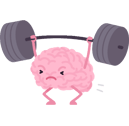 A cartoon brain lifting weights