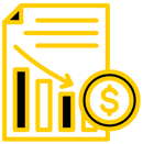 a yellow and black graphic of a document with a magnifying image of a
