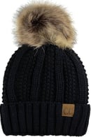 C.C Thick Cable Knit Faux Fuzzy Fur Pom Fleece Lined Skull Cap Cuff Beanie