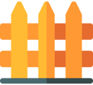 logo d'une cloture avec trois bout de bois orange et jaune 