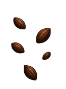 Nibs de cacau flutuando no espaço representando o conceito da marca Stellar Nibs.