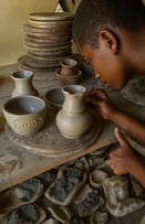 une jeune fille des ateliers créatifs fabrique des pots en poterie
