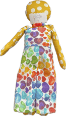 knot straight style doll yellow with rainbow heart outfit