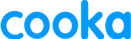a blue and white logo with the word cookbook