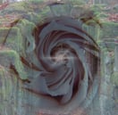 Rose spiral within mossy stone walls, symbolizing descent into mystery and the sacred writing space