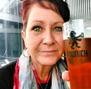 Author Chrissie with a German beer.