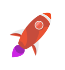 a rocket ship with purple flame on the bottom