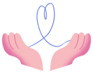 Two hands holding and connecting with a heart