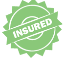A green and white logo displays fully insured