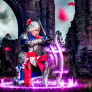 Cosplay de Diana Battle Queen agenouillée.