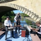 Gatsby Jazz Band outside on the river in Bath - live music jazz trio for hire in Wiltshire, Berkshire, Oxfordshire, Cotswolds