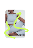 White background lady yoga pose bright green lines around her