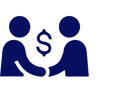 two stick figure silhouettes shaking hands beneath a dollar sign