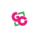 logo de geeks cave reducido de color rosa y verde con fondo transparente