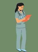 a female nurse in scrubs and a stethoscope