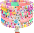 a stack of Easter themed bracelets