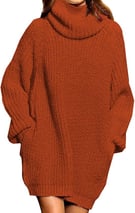 Pink Queen Women's Loose Turtleneck Oversize Long Pullover Sweater Dress