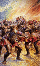 a painting of a group of people dancing in a dance