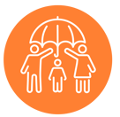 Desenho do uma familia debaixo de um guarda chuva representando Seguro de Vida