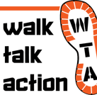 a pair of shoes with the words walk talk action