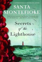 Cover of "Secrets of the Lighthouse" with rose petals and a distant lighthouse.
