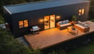 Exterior of Tiny home at dusk