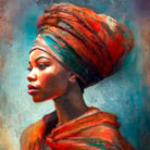 Zinhle – African Queen portrait in mixed media with rich colour and bead detail by Martin Osner