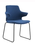 Fully upholstered chair with integrated armrests and black sled base – Sensit modern seating design