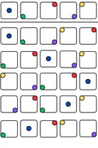 a number of different colored dots on a white background