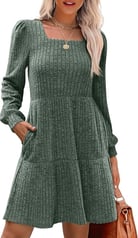 SAMPEEL Womens Square Neck Long Sleeve Fall Dresses