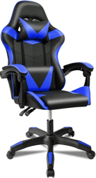 T-LoVendo Silla Gaming Ergonómica Reclinable con Cojín Lumbar y Cervical color negro y azul