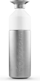 witte rechthoek met een zilver kleurige dopper drinkfles 