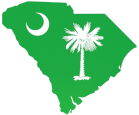 South Carolina silhouette with white palmetto tree and crescent moon in EMS green gradient for local lawn care branding