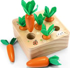 a wooden toy with carrots