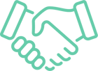 Handshake icon representing ethical conduct, trust, and transparency in every interaction.