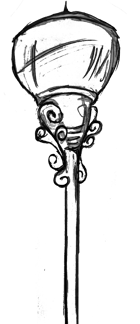 Ilustração de um poste de iluminação pública com uma luminária esférica na parte superior do objeto.